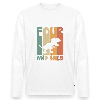 4 anniversaire Dino 4 ans anniversaire des enfants - T-shirt manches longues Premium bio Homme - blanc - Devant - Nico (187cm)