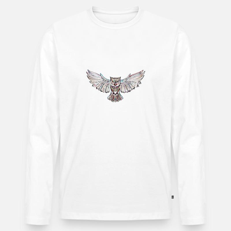 Fliegende Eule - Männer Premium Bio Langarmshirt - Weiß