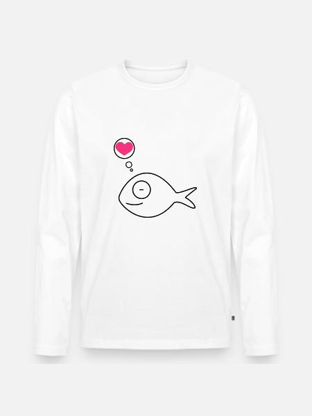 pink fish in love - Men's Premium Organic Long Sleeve Shirt - white