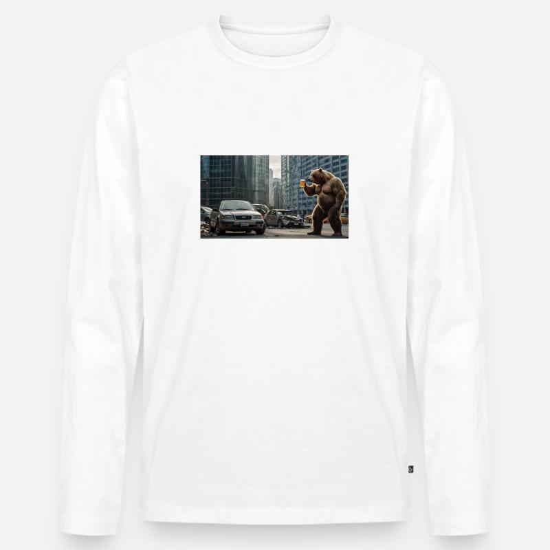 Bär Apokalypse Bier - Männer Premium Bio Langarmshirt - Weiß