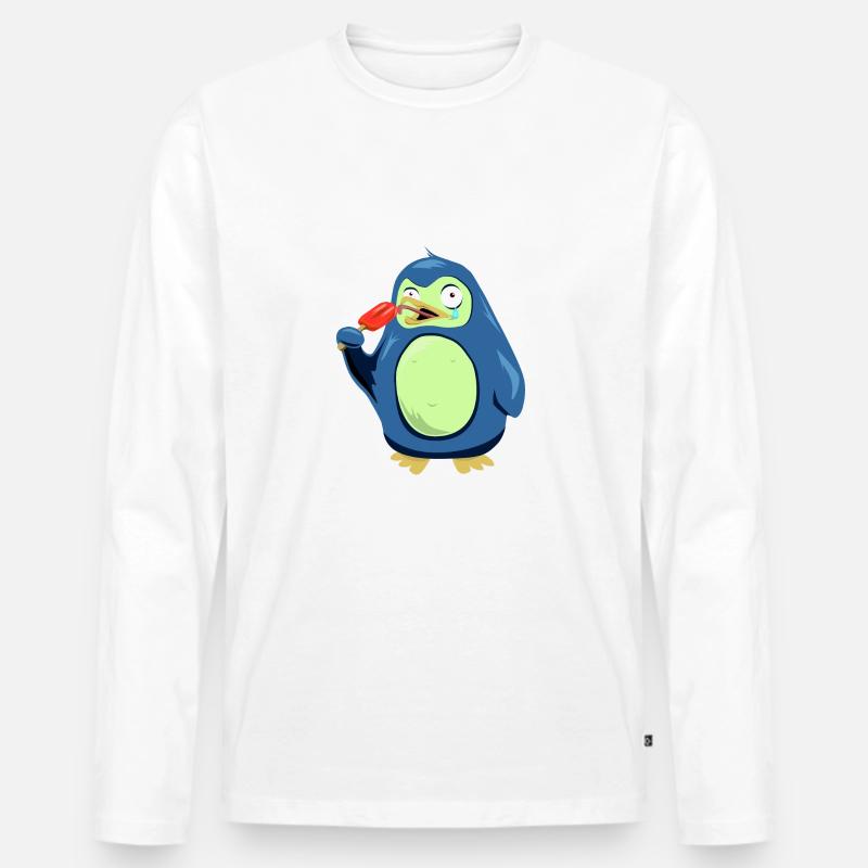 Frozen Pinguin isst Eis - Männer Premium Bio Langarmshirt - Weiß