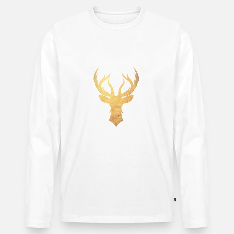 Gold Hirsch - Hirschgeweih - Männer Premium Bio Langarmshirt - Weiß