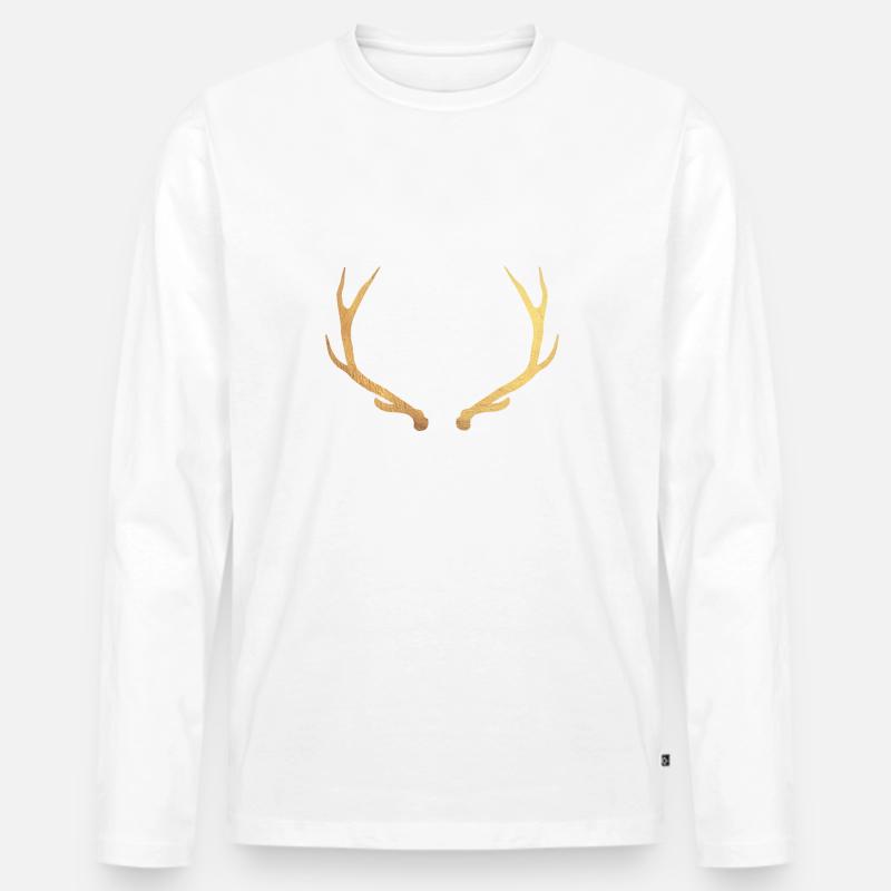 Gold Hirsch - Hirschgeweih - Männer Premium Bio Langarmshirt - Weiß