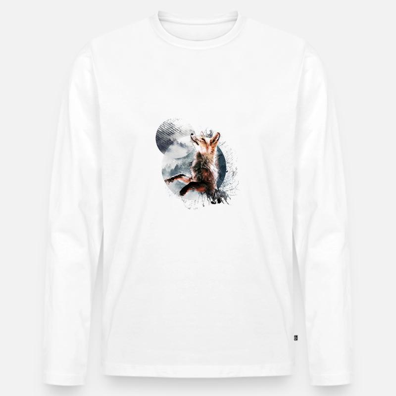 Fuchs im Mondschein - Männer Premium Bio Langarmshirt - Weiß