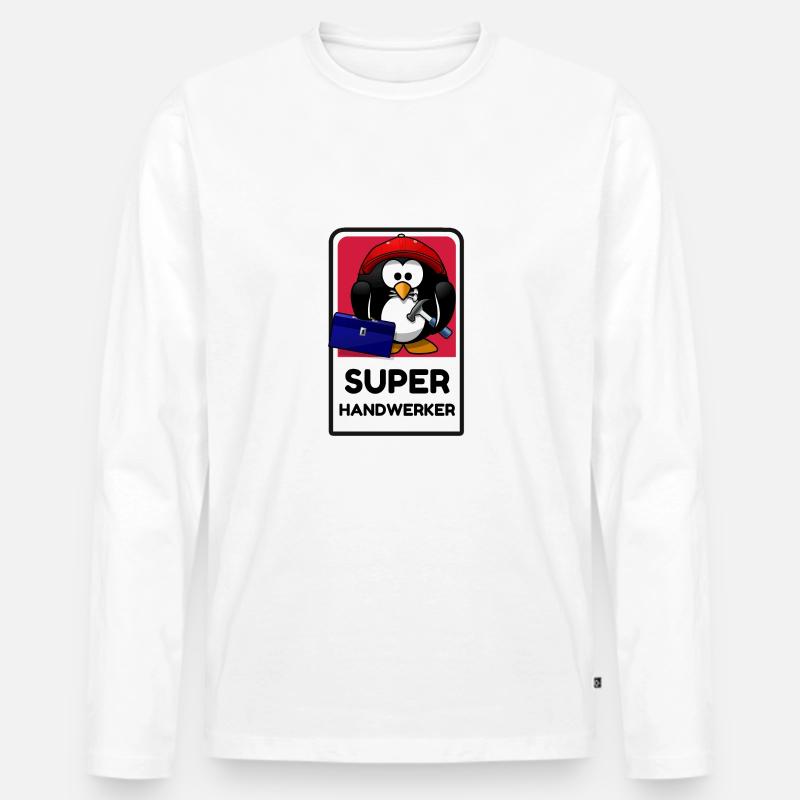 Super Handwerker - lustiger Pingu - Männer Premium Bio Langarmshirt - Weiß