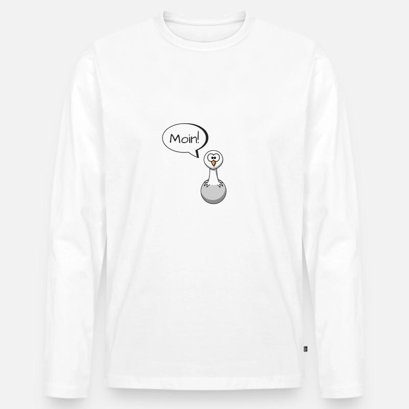 Moin! Möwe mit Sprechblase Lustig Geschenk Idee - Männer Premium Bio Langarmshirt - Weiß