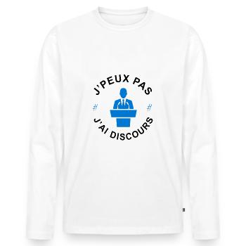 je peux pas j'ai discours - T-shirt manches longues Premium bio Homme - blanc - Devant - Nico (187cm)