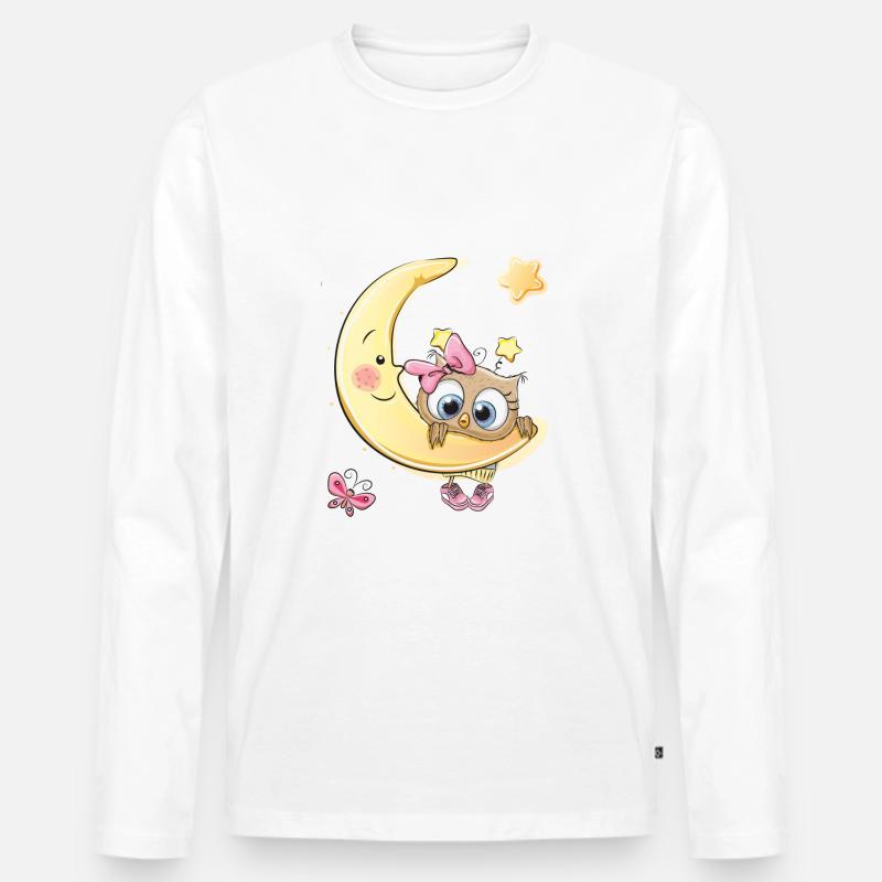 Baby Eule Mond Sterne - Männer Premium Bio Langarmshirt - Weiß