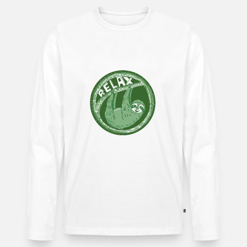 RELAX -- hellgrünes Faultier - Männer Premium Bio Langarmshirt - Weiß