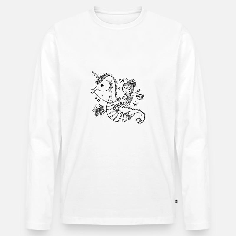 Meerjungfrau mit Seepferdchen - Männer Premium Bio Langarmshirt - Weiß