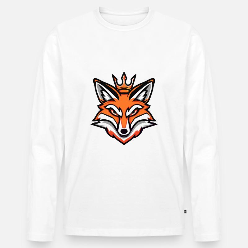 Fuchs Kopf Krone - Männer Premium Bio Langarmshirt - Weiß