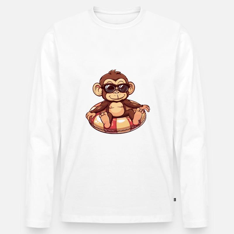 Affe Sommer Comic - Männer Premium Bio Langarmshirt - Weiß