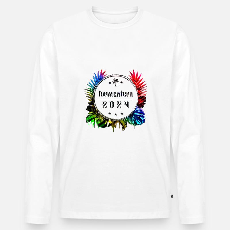 Formentera 2024 Bunt - Männer Premium Bio Langarmshirt - Weiß