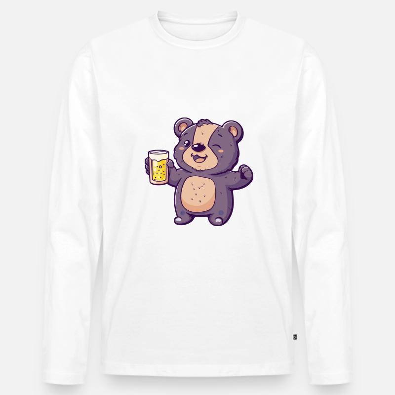 Bär Bier Comic Party - Männer Premium Bio Langarmshirt - Weiß