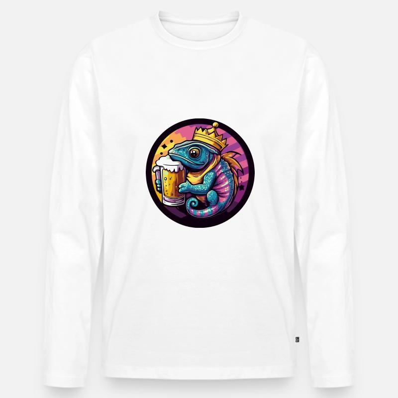 Chameleon Bier Comic - Männer Premium Bio Langarmshirt - Weiß