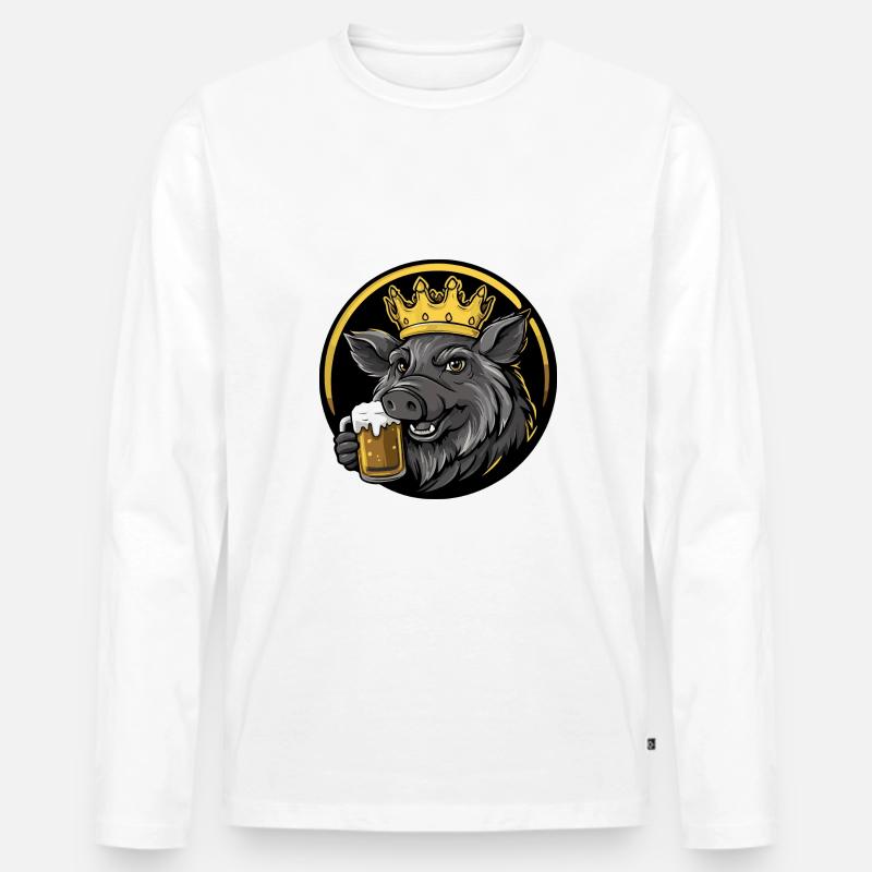 Schwein Bier Comic Wildschwein - Männer Premium Bio Langarmshirt - Weiß
