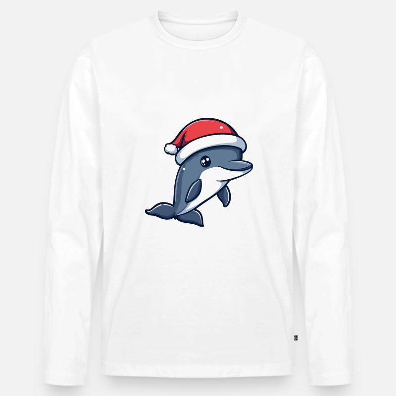 Delfin Weihnachten Niedlich - Männer Premium Bio Langarmshirt - Weiß