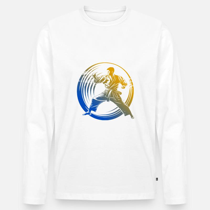 Karate Silhouette Bunt - Männer Premium Bio Langarmshirt - Weiß