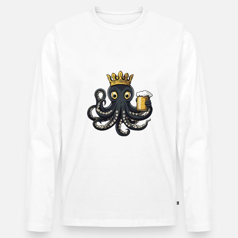 Oktopus Bier Lustig - Männer Premium Bio Langarmshirt - Weiß