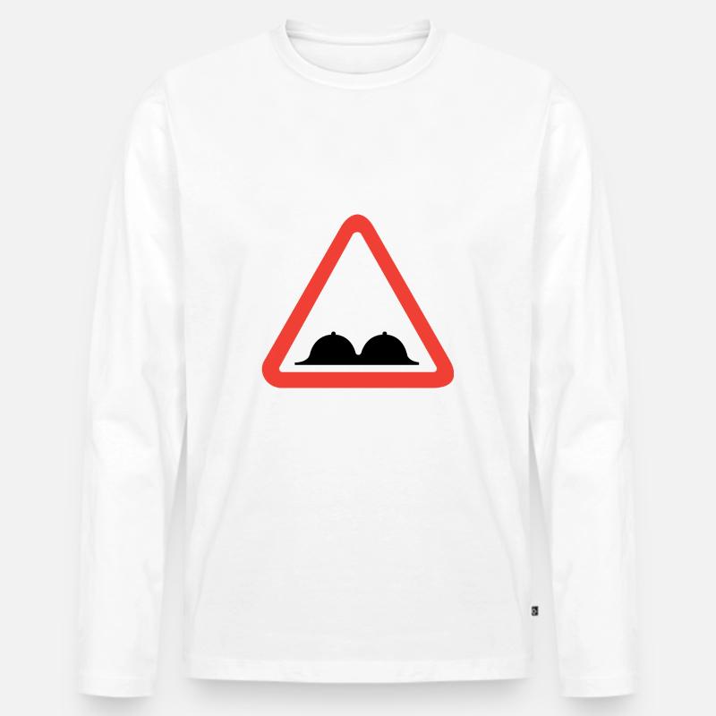 Warnung, Brüste - Männer Premium Bio Langarmshirt - Weiß
