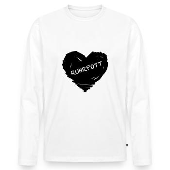 Kohlen Herz mit Ruhrpott Schriftzug - Männer Premium Bio Langarmshirt - Weiß - Vorne - Nico (187cm)