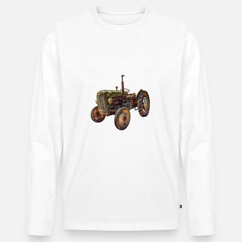grüner Traktor Oldtimer - Männer Premium Bio Langarmshirt - Weiß