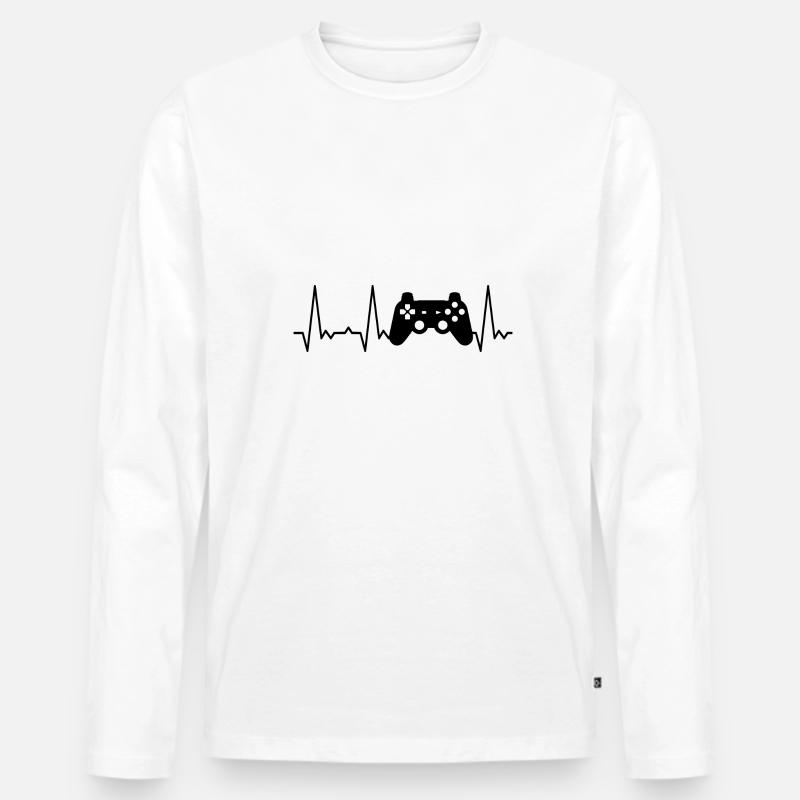 Herzschlag Game Controller - Männer Premium Bio Langarmshirt - Weiß