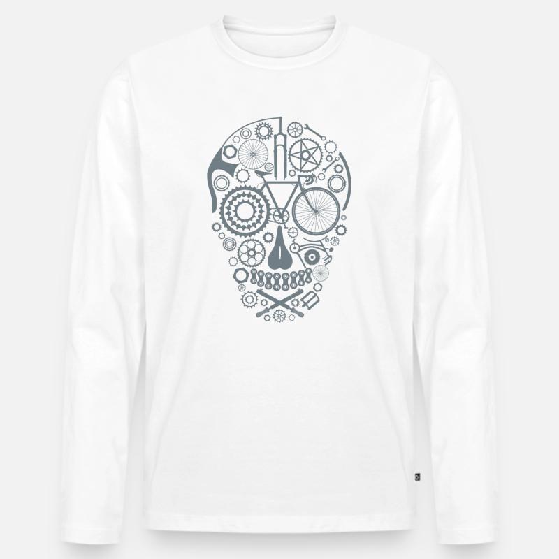 Bicycle Skull grey - Männer Premium Bio Langarmshirt - Weiß