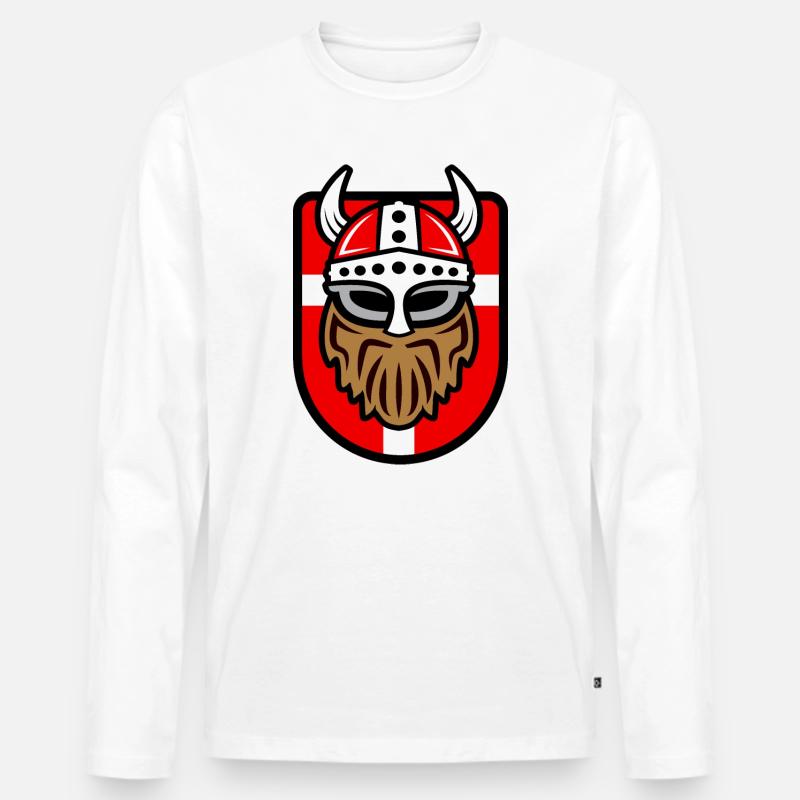 Cooler Wikinger mit Dänischer Flagge - Männer Premium Bio Langarmshirt - Weiß