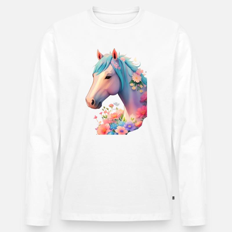 Blütenpferdchen - Männer Premium Bio Langarmshirt - Weiß