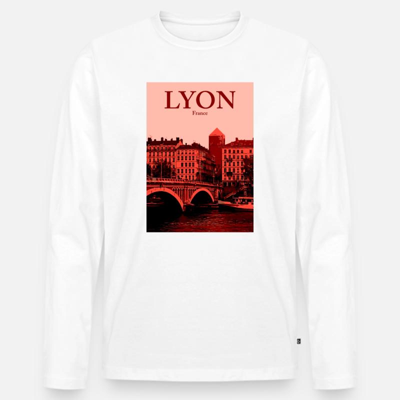 Lyon Skyline roter Overlay - Männer Premium Bio Langarmshirt - Weiß