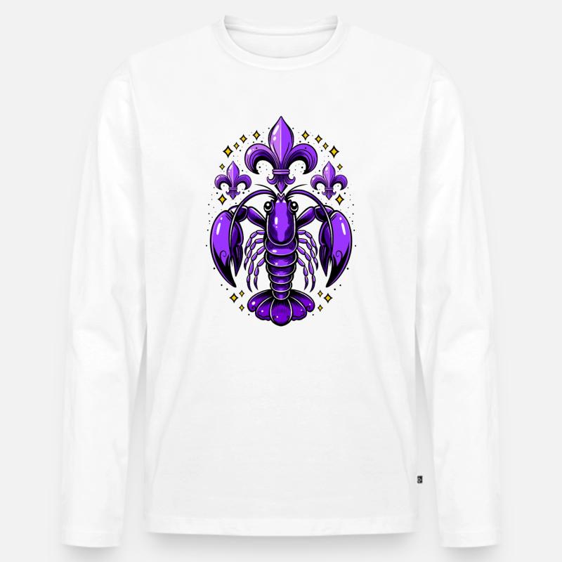 Mardi Gras Languste mit Fleur-de-Lis Design - Männer Premium Bio Langarmshirt - Weiß