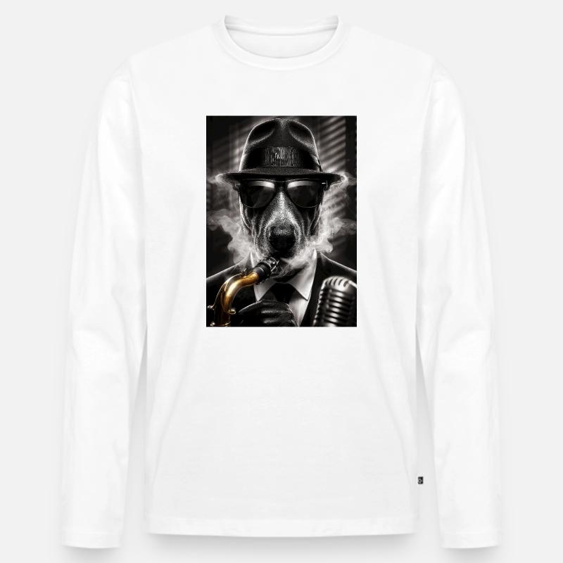 Hund im Jazz - Männer Premium Bio Langarmshirt - Weiß