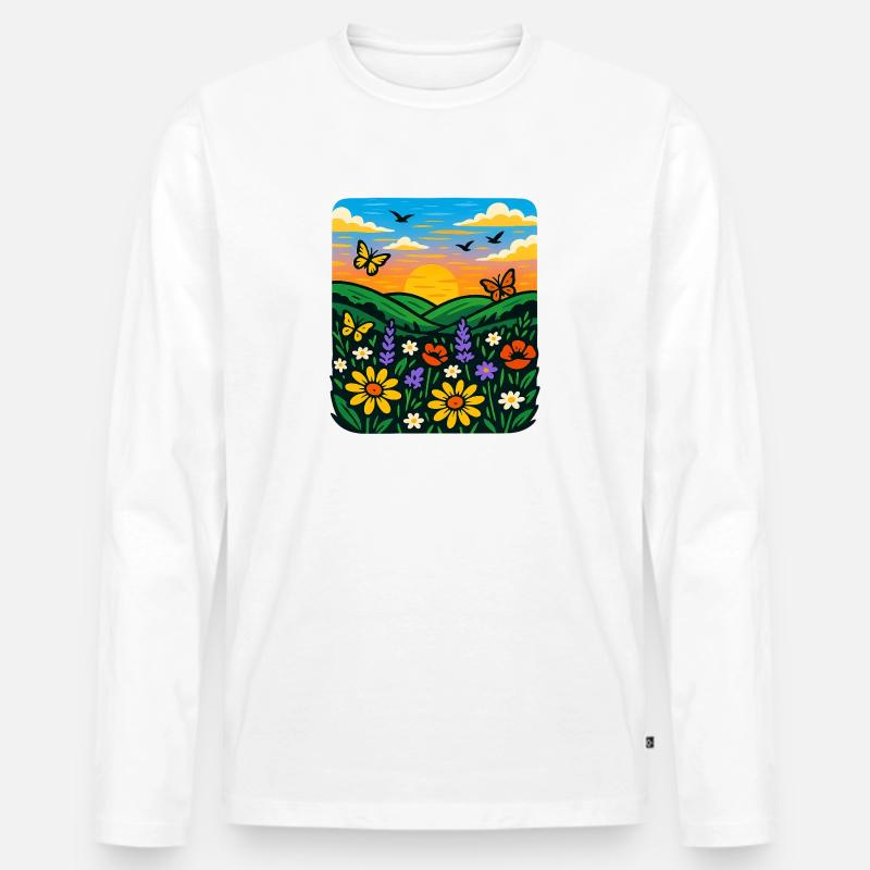 Sommerwiese - Männer Premium Bio Langarmshirt - Weiß