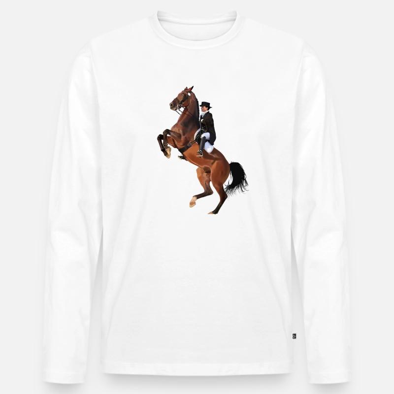 Eleganter Reiter auf Springendem Pferd - Männer Premium Bio Langarmshirt - Weiß