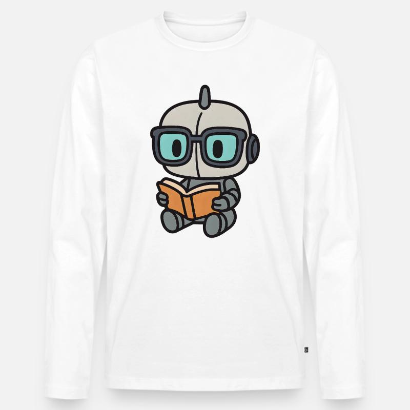 Geek Roboter mit Brille und Buch - Männer Premium Bio Langarmshirt - Weiß