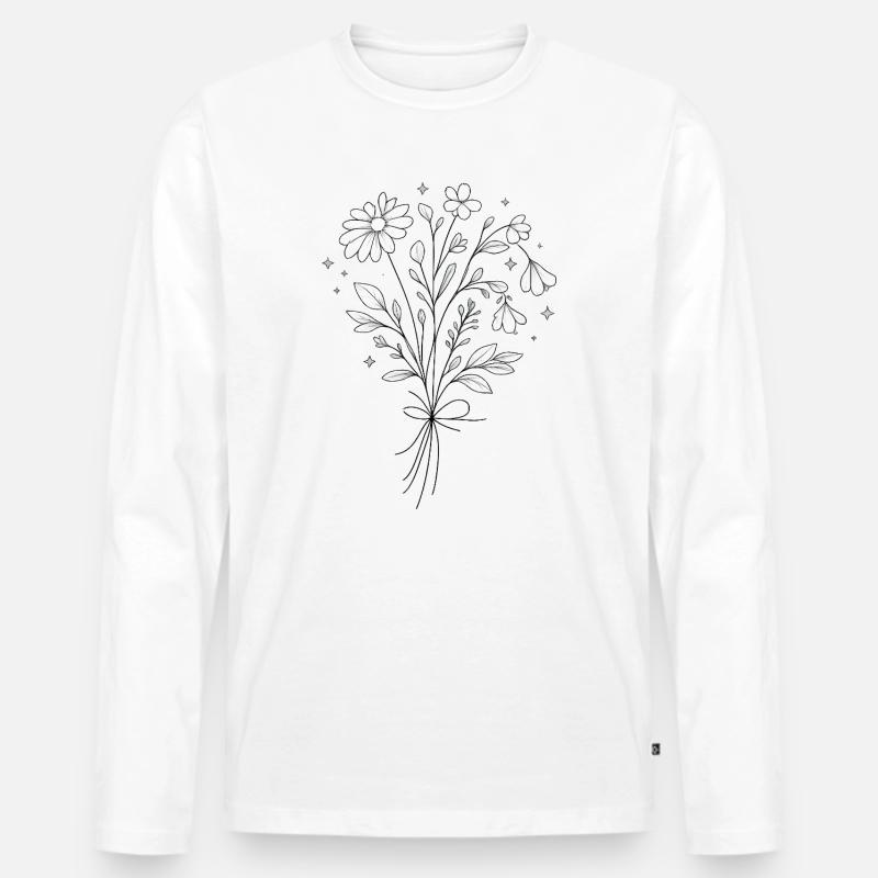 Schwarzweiß Blumengesteck mit Sternen - Männer Premium Bio Langarmshirt - Weiß
