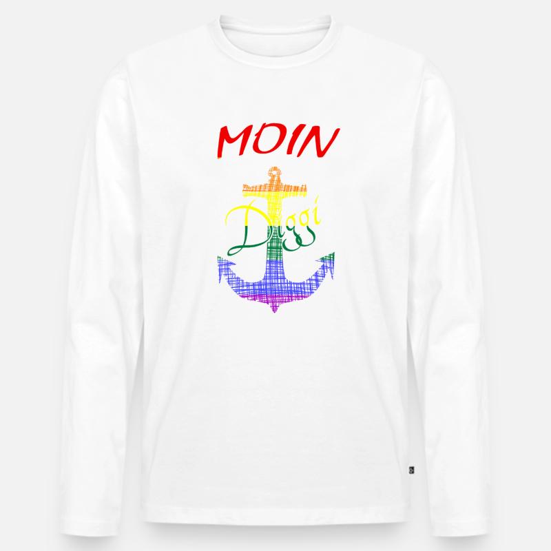 Moin Regenbogenanker - Männer Premium Bio Langarmshirt - Weiß