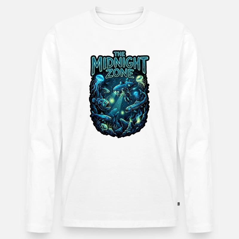 Midnight Zone - Männer Premium Bio Langarmshirt - Weiß