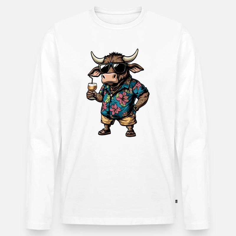 Stier Comic Sommer - Männer Premium Bio Langarmshirt - Weiß