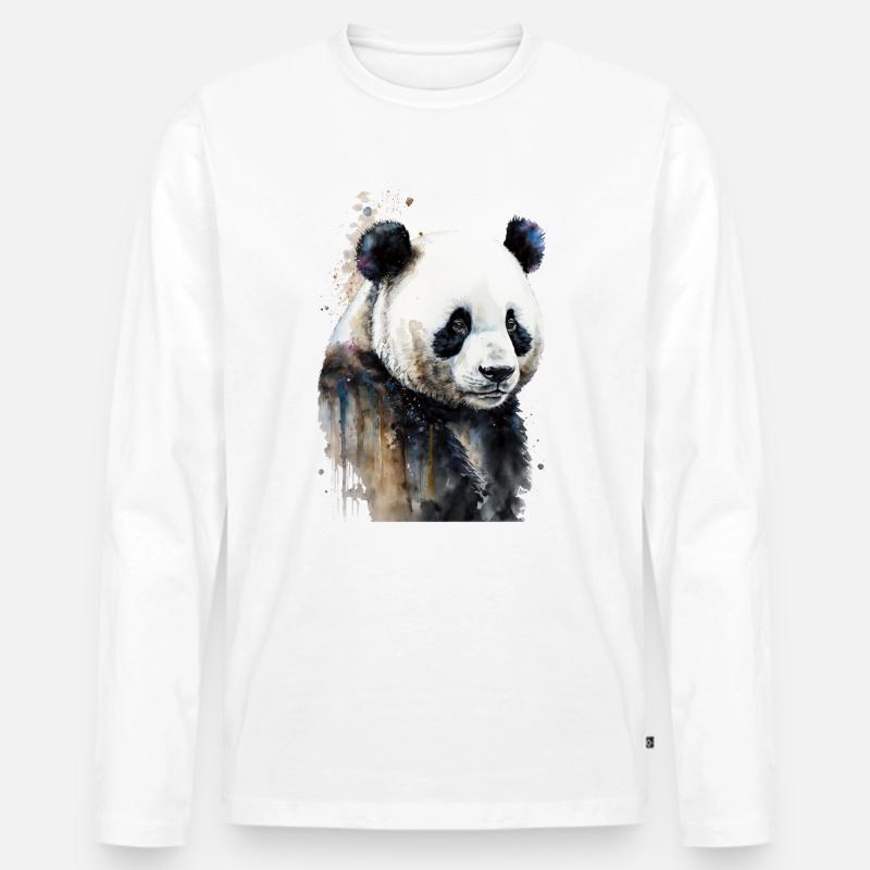 Panda Wasserfarben - Männer Premium Bio Langarmshirt - Weiß