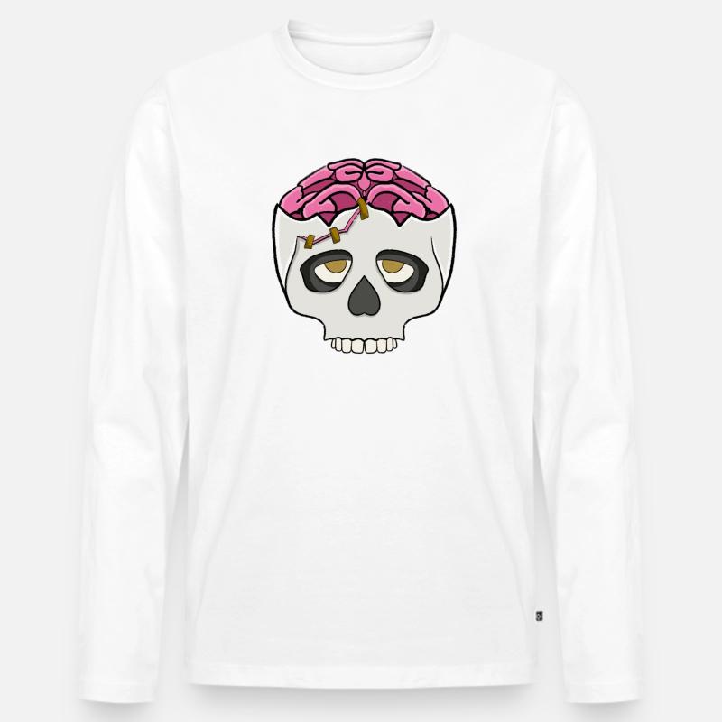 Schädel mit Gehirn - Männer Premium Bio Langarmshirt - Weiß