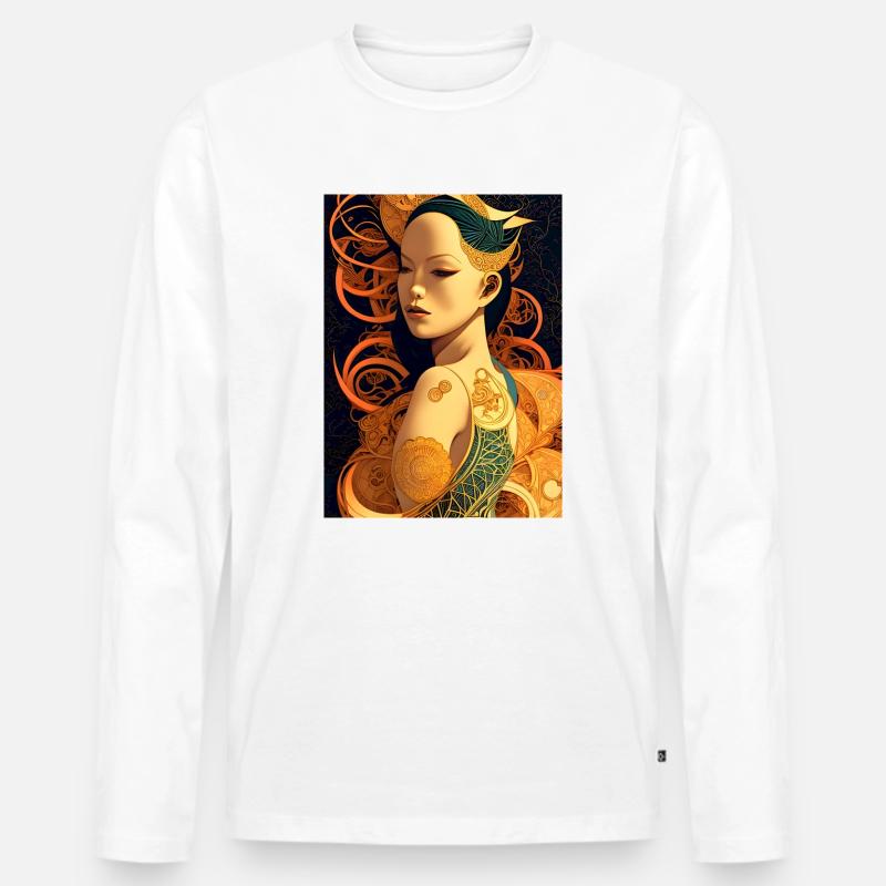 Narada - Mechanisch geometrischer Kunst Stil - Männer Premium Bio Langarmshirt - Weiß
