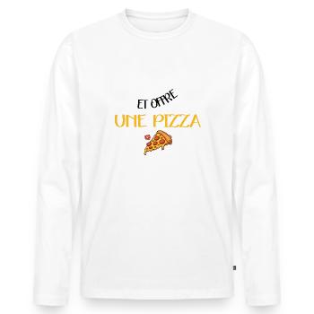 Taist-toi et offre moi une pizza t-shirt humour - T-shirt manches longues Premium bio Homme - blanc - Devant - Nico (187cm)