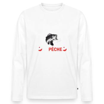 Garde la pêche jeu de mots pêcheur t-shirt - T-shirt manches longues Premium bio Homme - blanc - Devant - Nico (187cm)