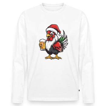 Hahn Weihnachten Bier Lustig - Männer Premium Bio Langarmshirt - Weiß - Vorne - Nico (187cm)