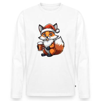 Fuchs Weihnachten Bier Lustig - Männer Premium Bio Langarmshirt - Weiß - Vorne - Nico (187cm)