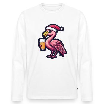 Flamingo Weihnachten Bier Lustig - Männer Premium Bio Langarmshirt - Weiß - Vorne - Nico (187cm)