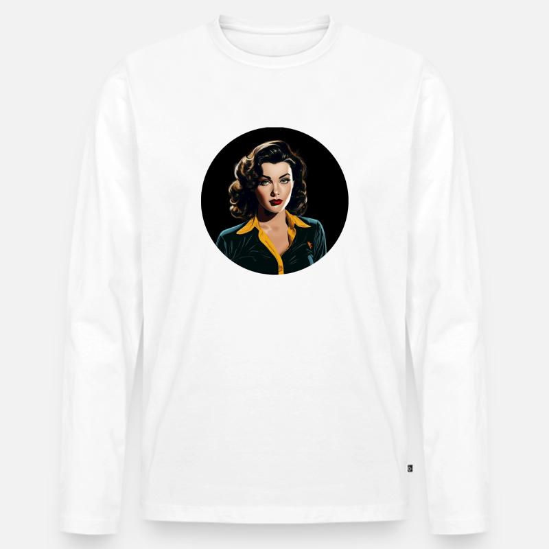 Comics inspirierte Retro Lady - Männer Premium Bio Langarmshirt - Weiß