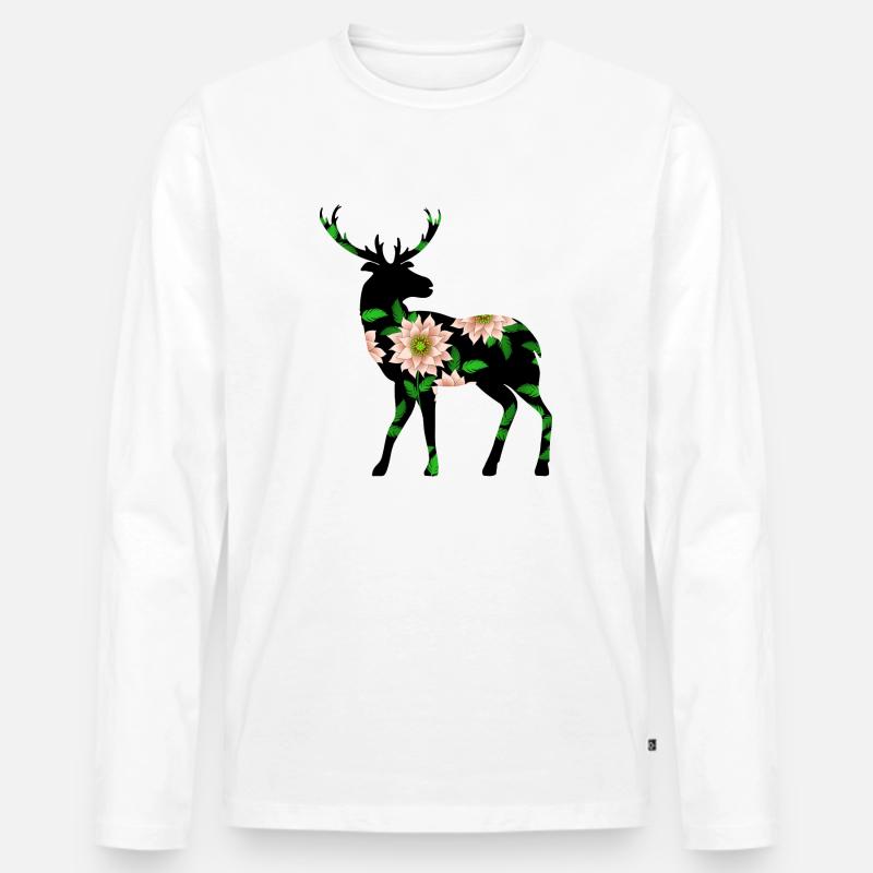 Hirsch - Männer Premium Bio Langarmshirt - Weiß